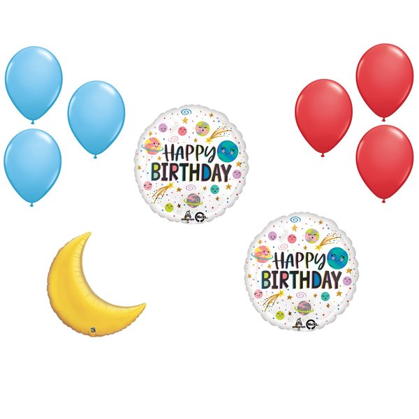 Loonballoon Space, Alien, Rocket Theme Balloon Set, 2x Standard Birthday Smiling Galaxy Balloons 81260